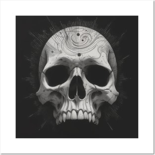 Monochrome Illustration of Skull Posters and Art